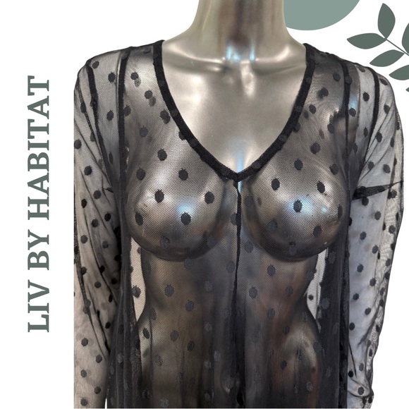 🛍️3/$40 LIV BY HABITAT | Sheer Mesh Polka Dot Tunic Long Sleeve Size Small - Picture 4 of 5